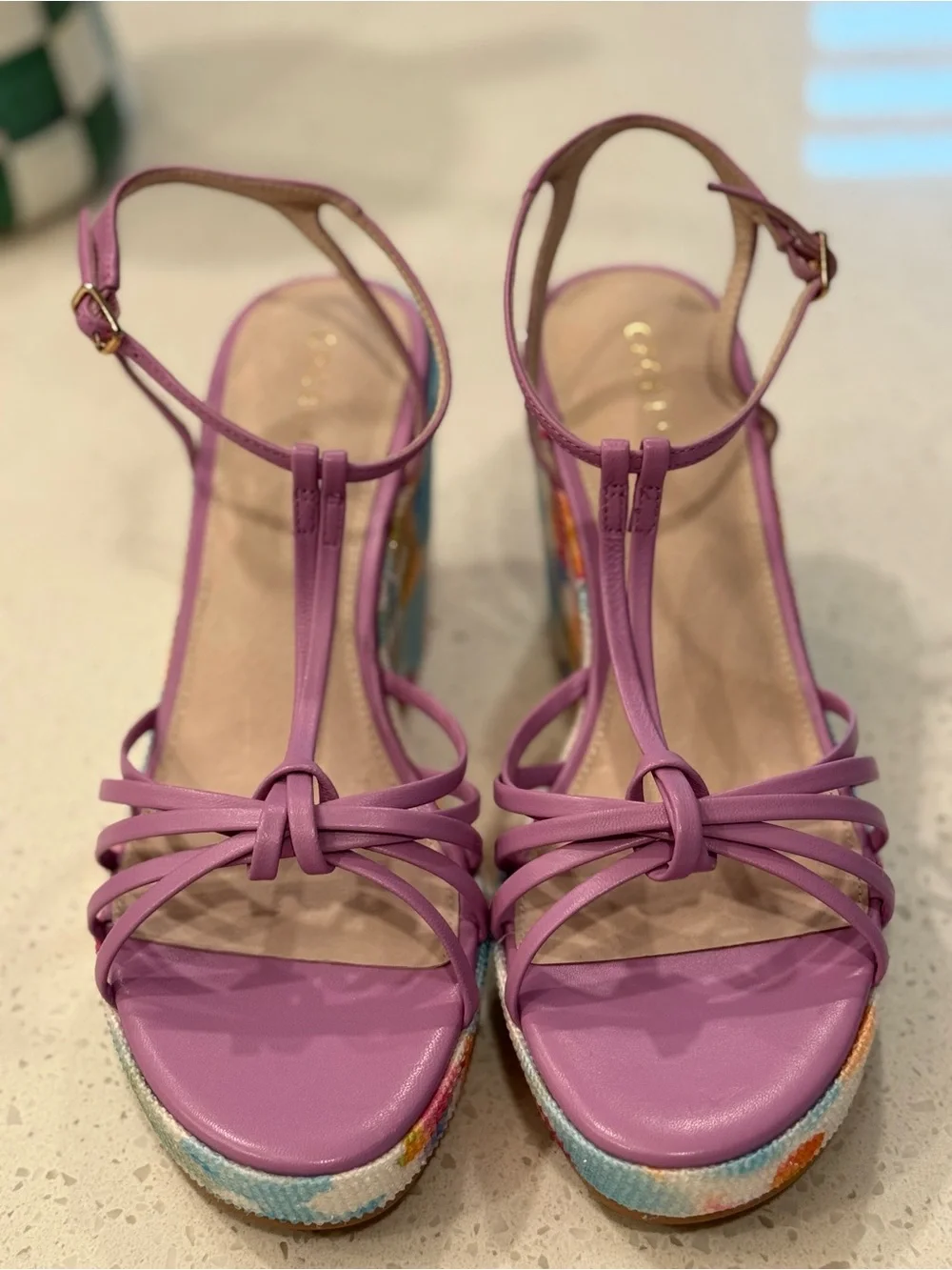 CECELIA NEW YORK Lilac T-Strap Platforms with Floral Multicolor Block Heel